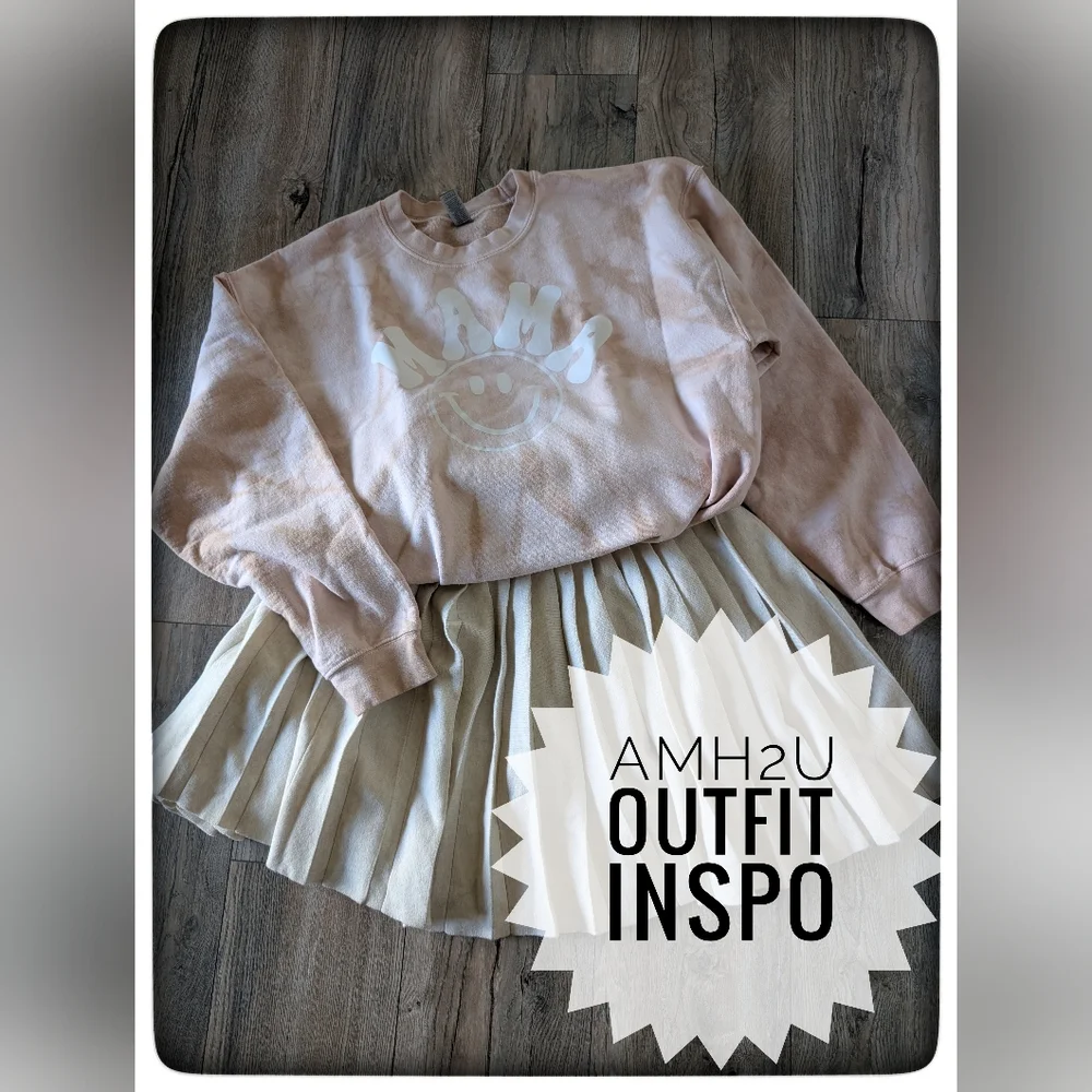 GILDAN 'MAMA' Sweatshirt Tie Dye Peachy Tan with White Graphic Oversized Size L - Picture 4 of 9